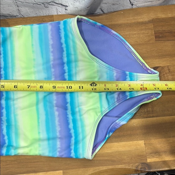 Kids Swim One Piece - Blue and Green Striped - Picture 5 of 7